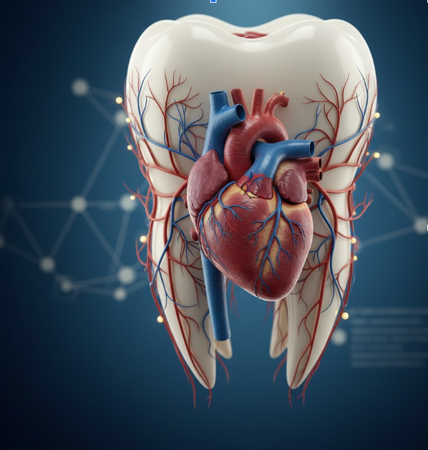 Ilustração mostrando um coração humano representando o centro de um dente